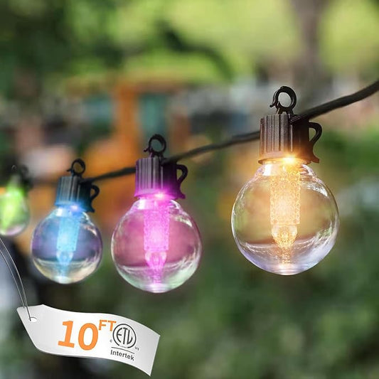 10FT Color Changing String Lights Outdoor- LED Patio Lights with 8 Shatterproof Waterproof RGB colored Bulbs, Colorful Hanging Lights for Party Outside Porch Bistro Backyard Garden Decorative - SOLROS