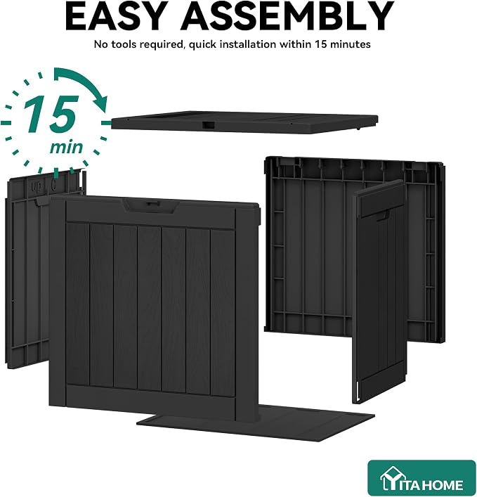 YITAHOME 30 Gallon Deck Boxes 2 Pack | Waterproof Outdoor Storage for Cushions, Tools & Pool Accessories, Resin Package Delivery for Patios, Gardens & Decks, Black