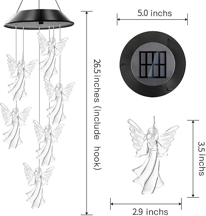 Angel Solar Wind Chimes for Outside Color Changing | Hanging Decor for Outside,Best Gifts for Mom Grandma Women Wife Aunt Sister,Solar Lights Wind Chimes , Garden Yard Decor