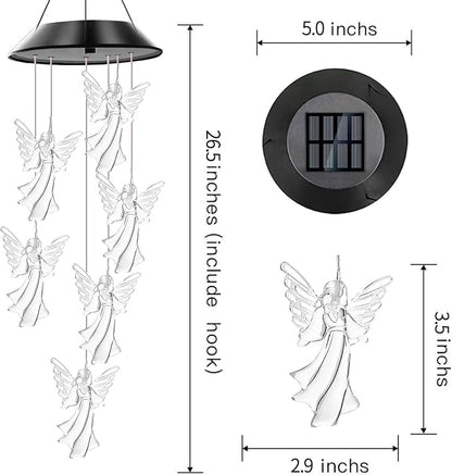 Angel Solar Wind Chimes for Outside Color Changing | Hanging Decor for Outside,Best Gifts for Mom Grandma Women Wife Aunt Sister,Solar Lights Wind Chimes , Garden Yard Decor
