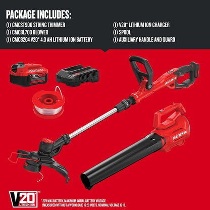 CRAFTSMAN 20V MAX WEEDWACKER String Trimmer and Leaf Blower Combo Kit, Battery and Charger Included (CMCK197M1)