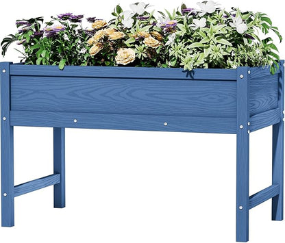 Weatherproof Raised Garden Bed, HDPE Outdoor Elevated Planter Box with Legs, Garden Box, Flower Beds for Patio, Deck, Balcony (Navy Blue)