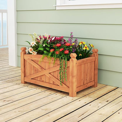 HAPPYGRILL Wooden Raised Garden Bed, 2 Solid Wood Gardening Plant Container w/Drainage Holes for Flower Vegetable Fruit, Outdoor Elevated Planter Box for Patio Garden Yard Balcony (25”x 16”x 15”)