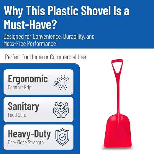 SPARTA Polypropylene Sanitary Shovel, One-Piece Food Handling Scoop, Commercial Kitchen and Bulk Ingredient Transfer Tool, 13.75" x 16.5" Scoop, Red (Pack of 3)