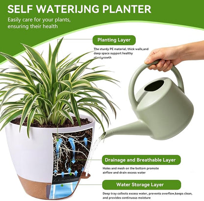 Ecolley Self-Watering Pots for Indoor Plants 3 Pack, 8/10/12 Inch Outdoor Planters with Water Level Indicator & Deep Reservoir, Decorative Flower Pots for Home Decor (White, 8+10+12 Inch) | Water Level Indicator, Deep Reservoir, Outdoor Planters, Decor...