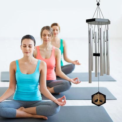 Wind Chimes for Outside, Sympathy Wind Chimes, Memorial Wind Chimes in Memory of Loved One, Sympathy Gift, Tree of Life Wind Chime Decor for Home Outdoor Garden Yard Patio 33" Silver