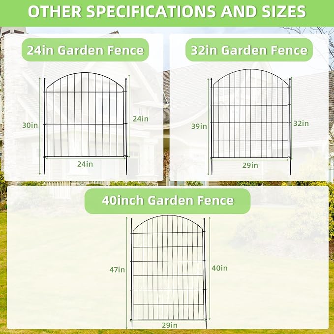 Decorative Garden Fence 24in (H) x10ft (L), 5 Pack No Dig Fence Animal Barrier for Dog with Lock, Arched Flower Bed Edging, Wire Border Panel Fencing for Yard Patio Outdoor Decor