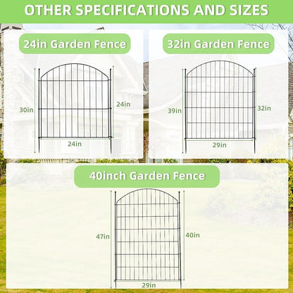 Decorative Garden Fence 24in (H) x10ft (L), 5 Pack No Dig Fence Animal Barrier for Dog with Lock, Arched Flower Bed Edging, Wire Border Panel Fencing for Yard Patio Outdoor Decor