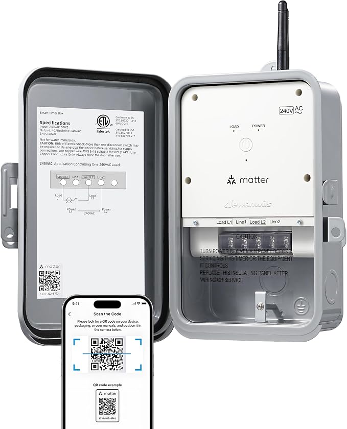 DEWENWILS Matter Pool Pump Timer, Heavy Duty Timer Box - 240V 3HP 40A | Matter Hub Required, Metal Enclosure, Works with Apple HomeKit, Amazon Alexa, Google Home, SmartThings, ETL Listed