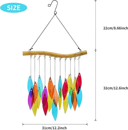 Solar Wind Chimes Outdoor with Glass and Copper (Glass Leaf 2) | Solar Powered, Garden Decor, Patio Decor, Glass and Copper, Outdoor Use