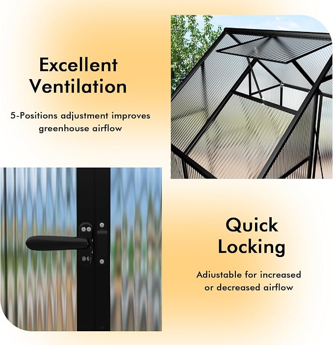 6X4FT Enhanced Aluminum Small Greenhouse for Outdoors with Thermometers | Easy Assembly, UV-Resistant Panels, Built-in Reinforcement, Lockable Sliding Door, Roof Vent, For Vegetable, Flower and Herb
