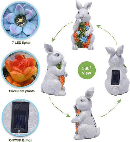 Nacome Solar Garden Outdoor Statues Bunny with Succulent and 7 LED Lights – Lawn Decor for Patio, Balcony, Yard Ornament for Mom Grandma Women