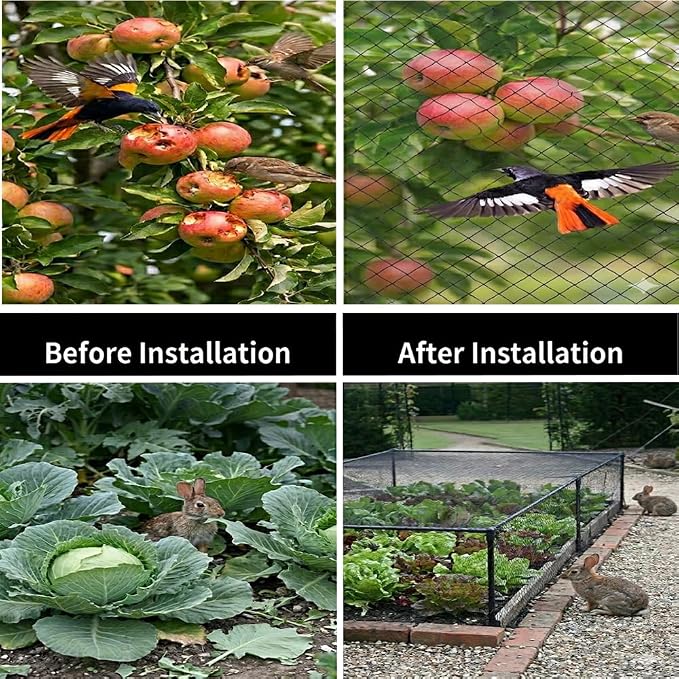 Junflying Bird Netting 10x10 Ft, 1/2" Heavy Duty Garden Protection Cover | Durable 25 GSM HDPE Netting Protects Fruit Trees, Vegetables and Blueberries From Deer, Chickens and Wildlife
