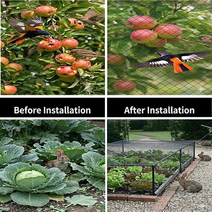 Junflying Bird Netting 10x10 Ft, 1/2" Heavy Duty Garden Protection Cover | Durable 25 GSM HDPE Netting Protects Fruit Trees, Vegetables and Blueberries From Deer, Chickens and Wildlife