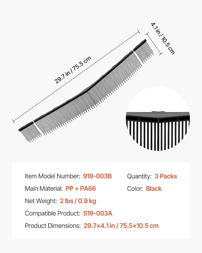 VEVOR 3 Packs Lawn Sweeper Brush Replacement, Compatible with VEVOR 30 in Lawn & Leaf Collector Sweepers, Yard Sweeper Brush Paddle with Durable V-Shaped Bristles for Easy Grass Leaf Cleanup
