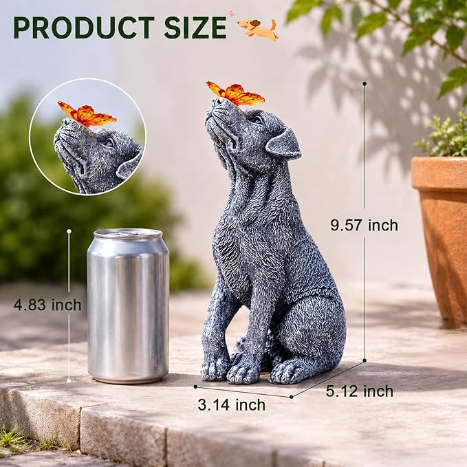 Goodeco Dog Statue with Solar Butterfly - Ideal Gifts for Mom, Dad or Birthdays, Beautifully Crafted Outdoor Decorations to Wow Your Guests