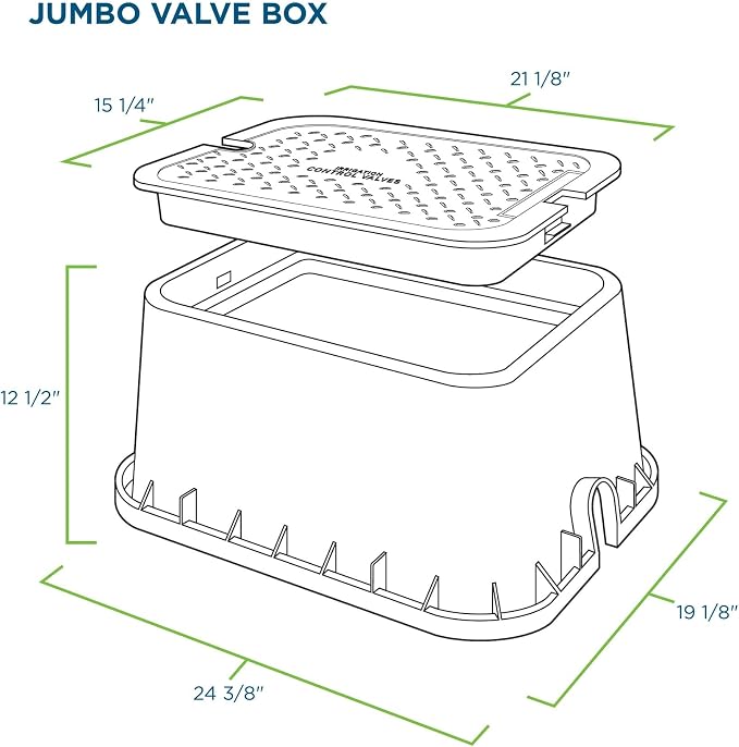 Orbit 53214 20" Jumbo Rectangular Valve Box with Lid, 12" Height, Black/Green