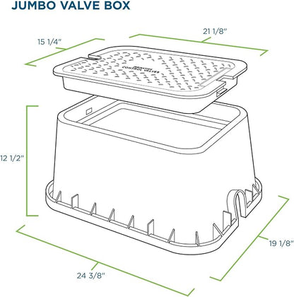 Orbit 53214 20" Jumbo Rectangular Valve Box with Lid, 12" Height, Black/Green