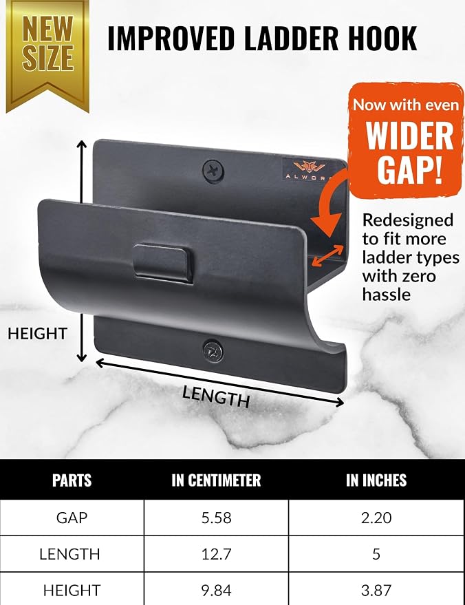 Ladder Hook - Black Heavy Duty Ladder Brackets for Garage Wall - Utility Hook for Wall Mount Ladder Storage, Folding Chair - Tool Holder to Organize Garage and Shed | Durable metal for hanging ladder, tools and accessories, practical in the home or sto...
