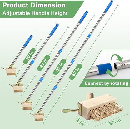 Crack Weeder, Moss Remover Tool, Manual Crevice Weeding Tool, Weed Puller Grout Brush with 66-inch Long Handle for Deck, Paver, Patio, Walkway, Driveway - 2 Weed Brush Heads 07