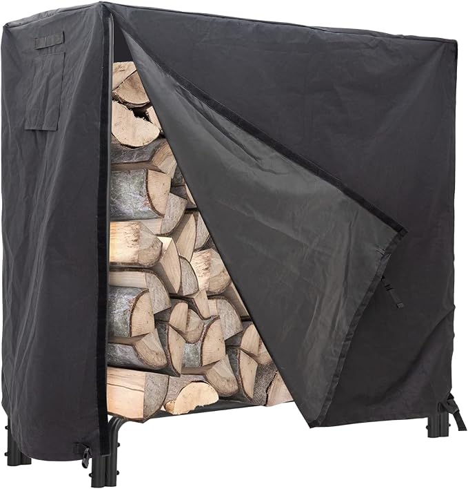 Heavy Duty Waterproof 600D Oxford Fabric Firewood Log Rack Cover, Black, 4-Feet
