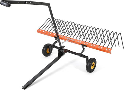 Garvee 60'' Tow Behind Lawn Dethatcher,24 Durable Spring Steel Tines Lawn Dethatcher, Tow Behind Steel Pine Straw Rake Designed to Lawn and Garden Tractors, Orange&Black