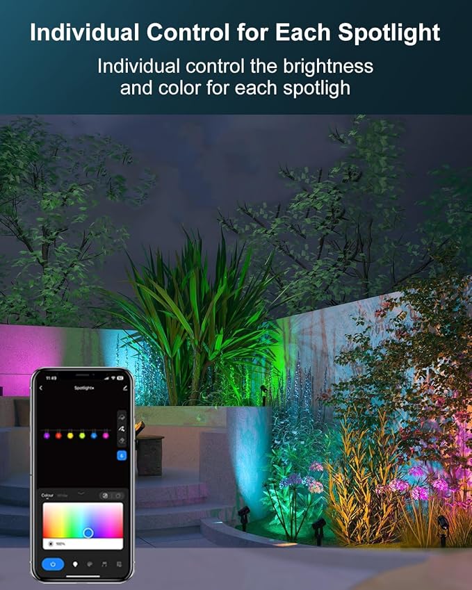 Ligency Smart Low Voltage Landscape Lights, 4-Pack RGBW Color Changing Outdoor Spotlights with Alexa & Google Control, IP65 Waterproof Landscape Lighting for Trees, Garden, Yard, Pathway & Holiday