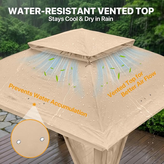 COOS BAY 11x11 Pop Up Gazebo with Mesh Netting, Instant Outdoor Canopy Tent, Water Resistant Shelter with UPF 50+ UV Protection, 121 Sq Ft Coverage, Khaki