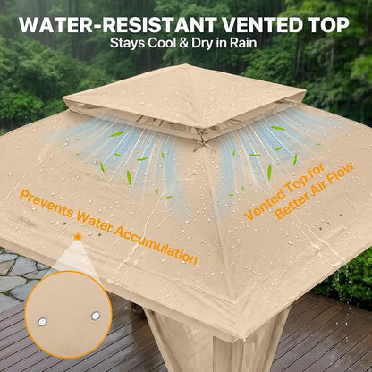 COOS BAY 11x11 Pop Up Gazebo with Mesh Netting, Instant Outdoor Canopy Tent, Water Resistant Shelter with UPF 50+ UV Protection, 121 Sq Ft Coverage, Khaki