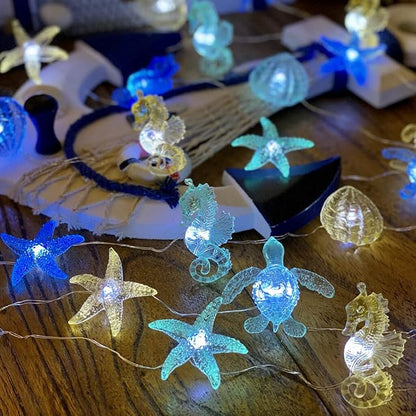Coastal Solar String Lights Outdoor Garden Lights Marine Life Solar Fairy Garden Lights for Outside 14ft 40LED Waterproof Turtle Seahorse Starfish Clam Beach House Nautical String Lights Yard Decor