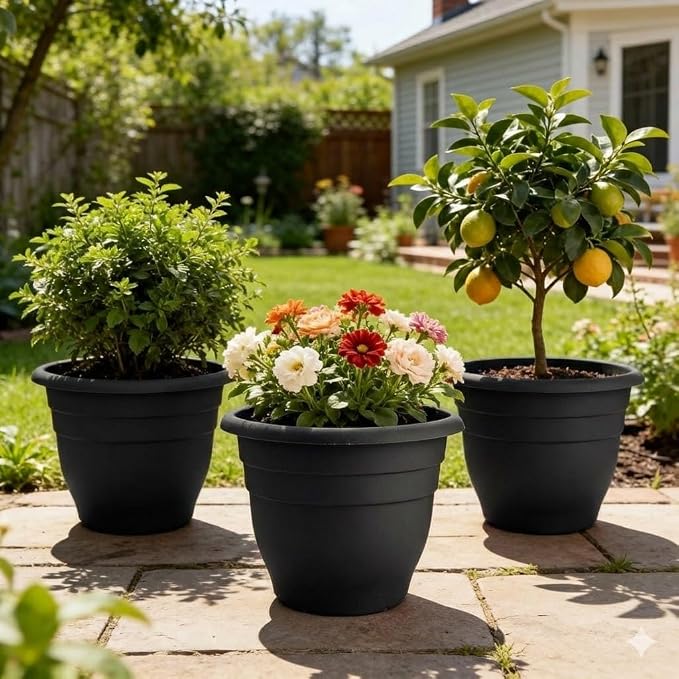 RooTrimmer 6 Pack 16 Inch Large Plant Pots Outdoor,Heavy Duty Plastic Planters with Drainage Holes,Lightweight Black Flower Pots for Indoor Outdoor Plants,Patio,Garden & Trees