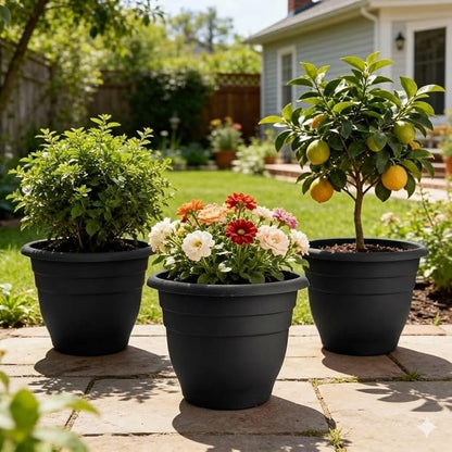 RooTrimmer 6 Pack 16 Inch Large Plant Pots Outdoor,Heavy Duty Plastic Planters with Drainage Holes,Lightweight Black Flower Pots for Indoor Outdoor Plants,Patio,Garden & Trees