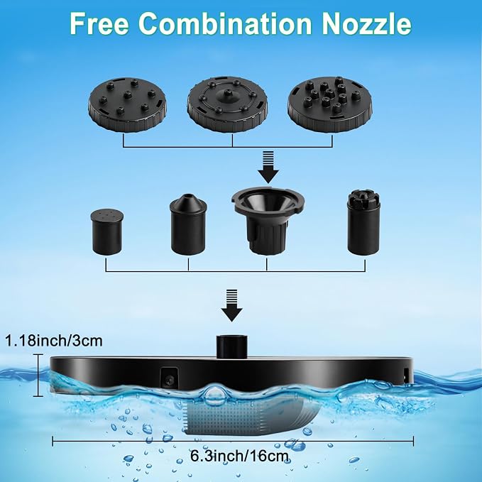 Solar Fountain for Bird Bath, 3.5W Floating Solar Water Fountain with 6 Spray Nozzles & 4 Fixing Rods, Upgraded Solar Water Fountain for Garden, Patio, Pond, Pool and Outdoor Water Features