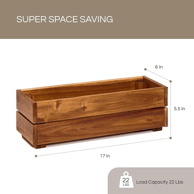 THYOI Premium Wooden Planter Box, Storage Box 17" L x6 W x5.5 H with Crate Style, Acacia Wood Flower Container, Rustic Rectangle Planter for Planting, Decor and Storage - 3 Colors (Golden Walnut)