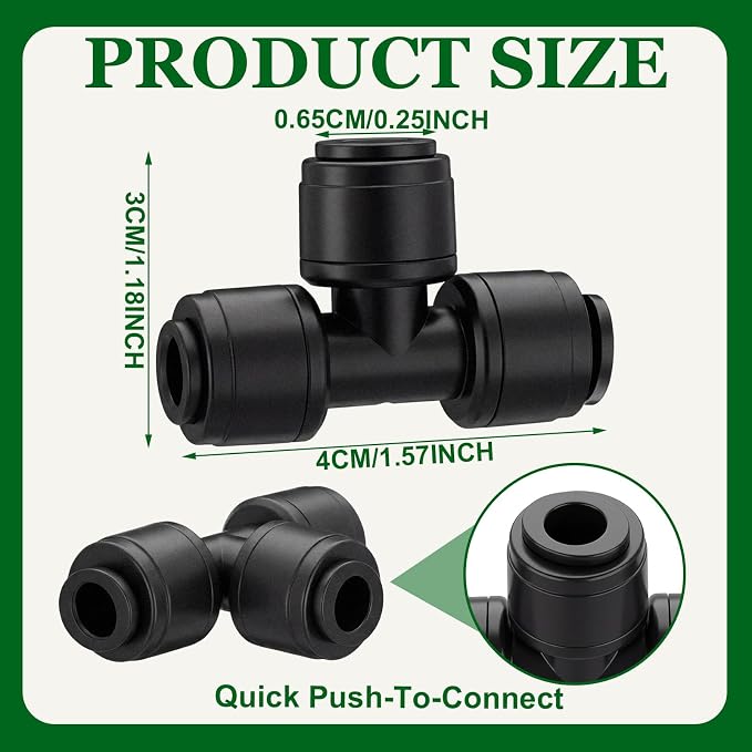 Weysat 50 Pack Quick Connect 1/4" Drip Irrigation Tee Connectors, Universal Fittings for 1/4 Inch Tubing, Leak Free Fitting for Sprinkler or Drip Irrigation System, Easy to Install for Gardens Farms