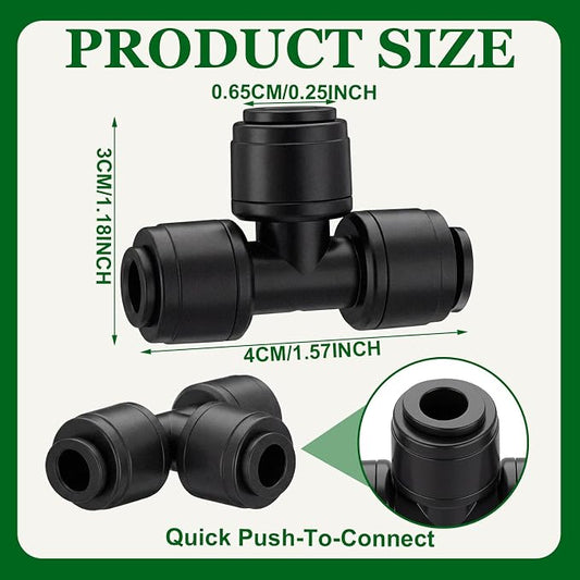 Weysat 50 Pack Quick Connect 1/4" Drip Irrigation Tee Connectors, Universal Fittings for 1/4 Inch Tubing, Leak Free Fitting for Sprinkler or Drip Irrigation System, Easy to Install for Gardens Farms
