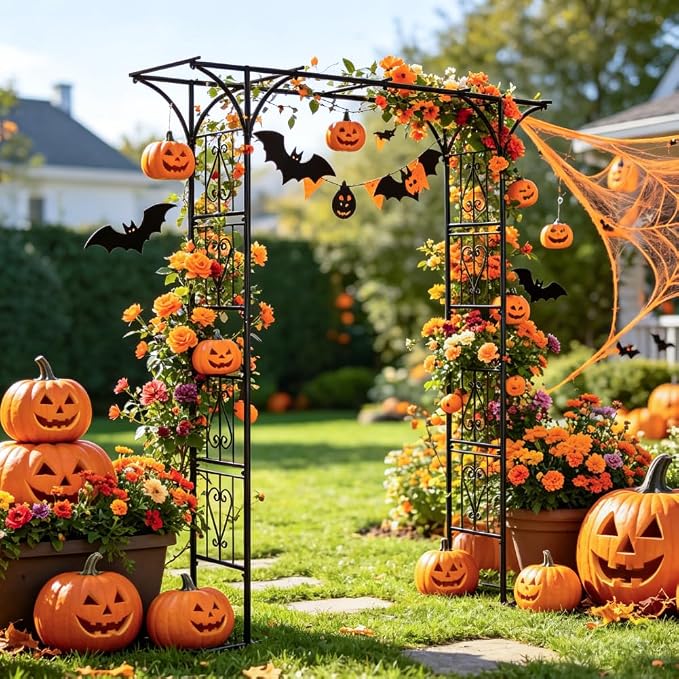 86" Garden Arbor Metal Arch Trellis for Climbing Plants with Standing Base | Outdoor Arbors Archway Pergola for Wedding Ceremony Party Decoration Flat Top Trellises for Rose Vine Backyard Lawn Patio