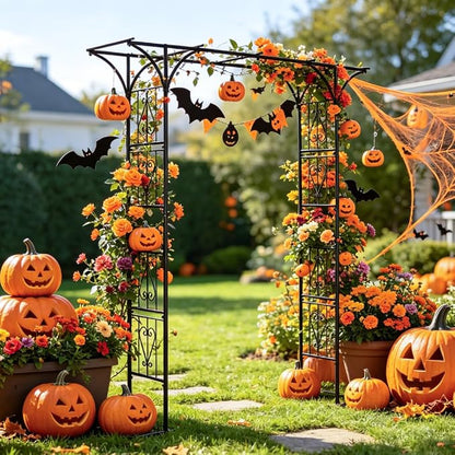 86" Garden Arbor Metal Arch Trellis for Climbing Plants with Standing Base | Outdoor Arbors Archway Pergola for Wedding Ceremony Party Decoration Flat Top Trellises for Rose Vine Backyard Lawn Patio