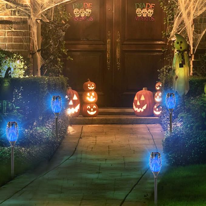 EOYIZW Solar Lights Outdoor, 8 Pack Blue Solar Torch Light with Flickering Flame, 12 LED Torches for Outside Lights Waterproof Landscape Decoration Outdoor for Garden Yard Patio