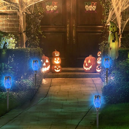 EOYIZW Solar Lights Outdoor, 8 Pack Blue Solar Torch Light with Flickering Flame, 12 LED Torches for Outside Lights Waterproof Landscape Decoration Outdoor for Garden Yard Patio