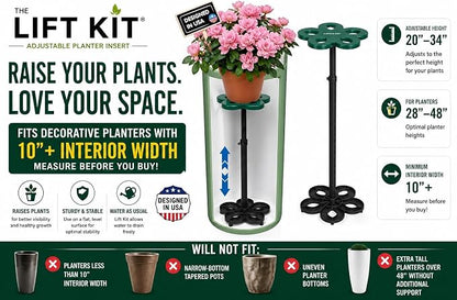 Lift Kit Planter Insert XL Tall Column Plant Riser Fill Bottom of Tall Flower Pots and XL Plant Containers | Indoor and Outdoor (20-34" Rise, 10" Base, 10" Top)