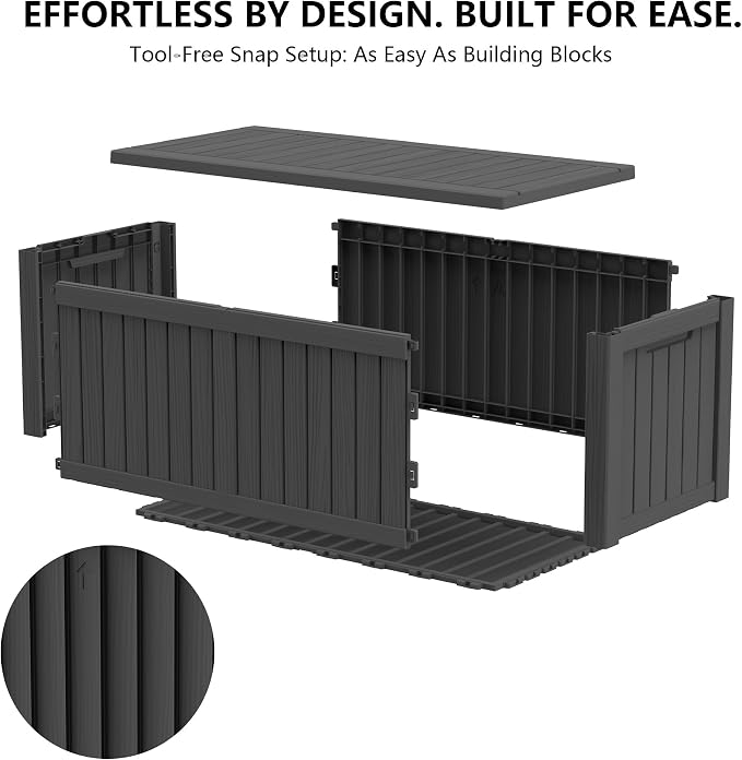 Outdoor Storage Box, 150 Gallon Waterproof Deck Box [Upgraded 3.1], Large Resin Storage with Hydraulic Gas Lifts for Cushions, Heavy Duty Lockable Bench Seat, Backyard Party, Black