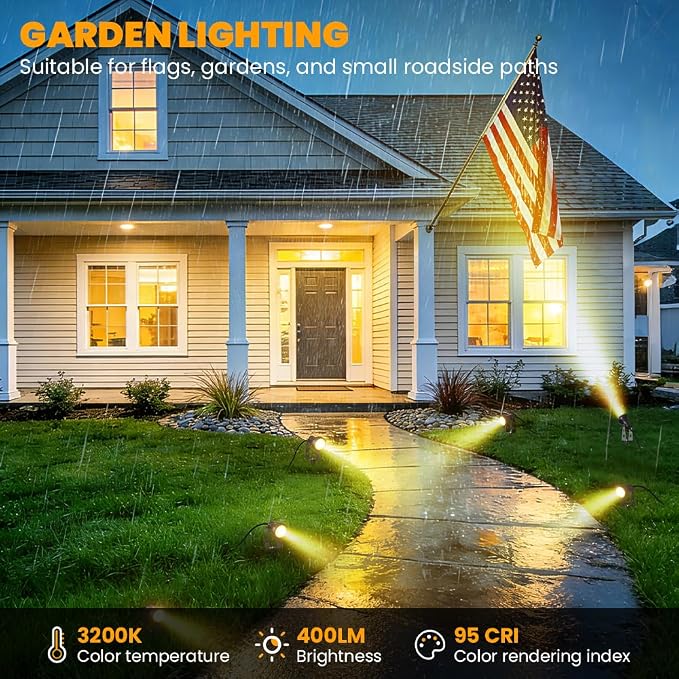 FOOMAN 6-Pack Spot Lights Outdoor, Low Voltage Landscape Lighting, LED Pathway Lights with Transformer, IP68 Waterproof Warm White Spotlight for Yard Garden Flags House Lawn Tree
