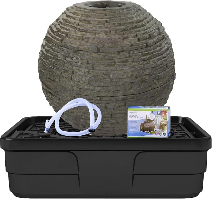 Aquascape Stacked Slate Sphere Water Fountain and Installation Kit for Yard, Landscape, and Garden, Medium, 78290