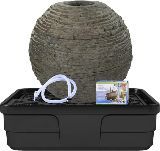 Aquascape Stacked Slate Sphere Water Fountain and Installation Kit for Yard, Landscape, and Garden, Medium, 78290