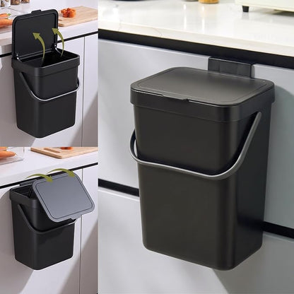 3.2 Gallons Hanging Trash Can with Slide Lid - Kitchen Garbage Can, Under Sink Trash Can, Garbage Can for Bathroom, Waste Bucket Outdoor Indoor, 12L(Black)