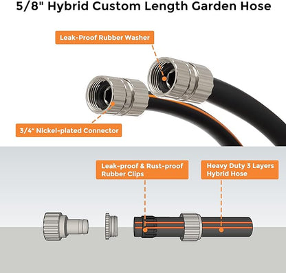 Giraffe Tools Garden Hose 5/8", Custom Length, Heavy Duty, No Kink, Flexible, Rubber Garden Hose, Leakproof Water Hose, 600 Burst PSI, 5ft Female to Female Hose