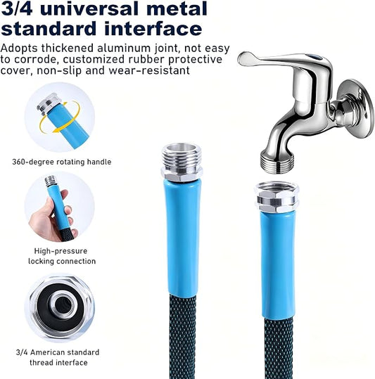 75FT Blue & Black Garden Hose, Lightweight No Kink Water Hose with 10 Function Spray Nozzle, 3/4 Inch Rust-Proof Aluminum Leak-Proof Connector for Yard Garden RV Outdoor Watering