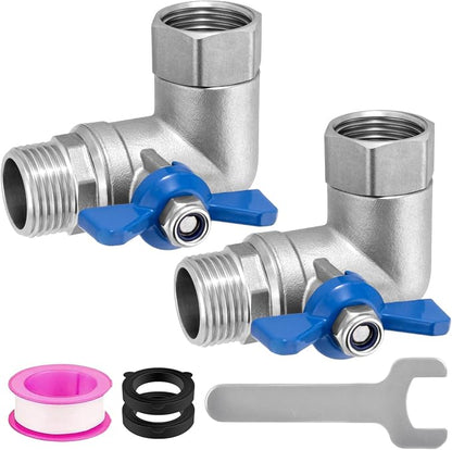 Heavy Duty 304 Stainless Steel 90 Degree Hose Elbow Connector, 3/4" GHT 90 Degree Garden Hose Elbow with Shut-Off Valve for Backyard, Garden Hoses, Outdoor Faucets, RVs(2 Packs)