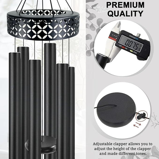 ASTARIN 48'' Deep Tone Wind Chimes for Outside - Large WindChimes with 6 Heavy Tubes, Memorial Chimes Outdoor for Garden Hanging Décor,Sympathy Gifts for Loved one,Home Décor, Black